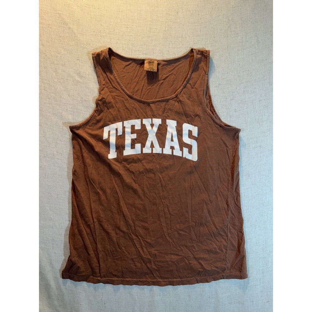 Comfort Colors Texas Graphic Tank Top Brown Sleeveless Cotton Mens Large